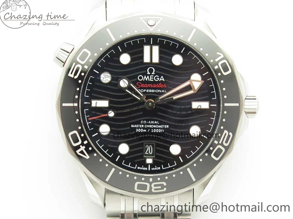 0417 2018 Seamaster Diver 300M OMF Best Edition Black Ceramic Black Dial on SS Bracelet A8800 (Black Balance Wheel) Breathable 7959